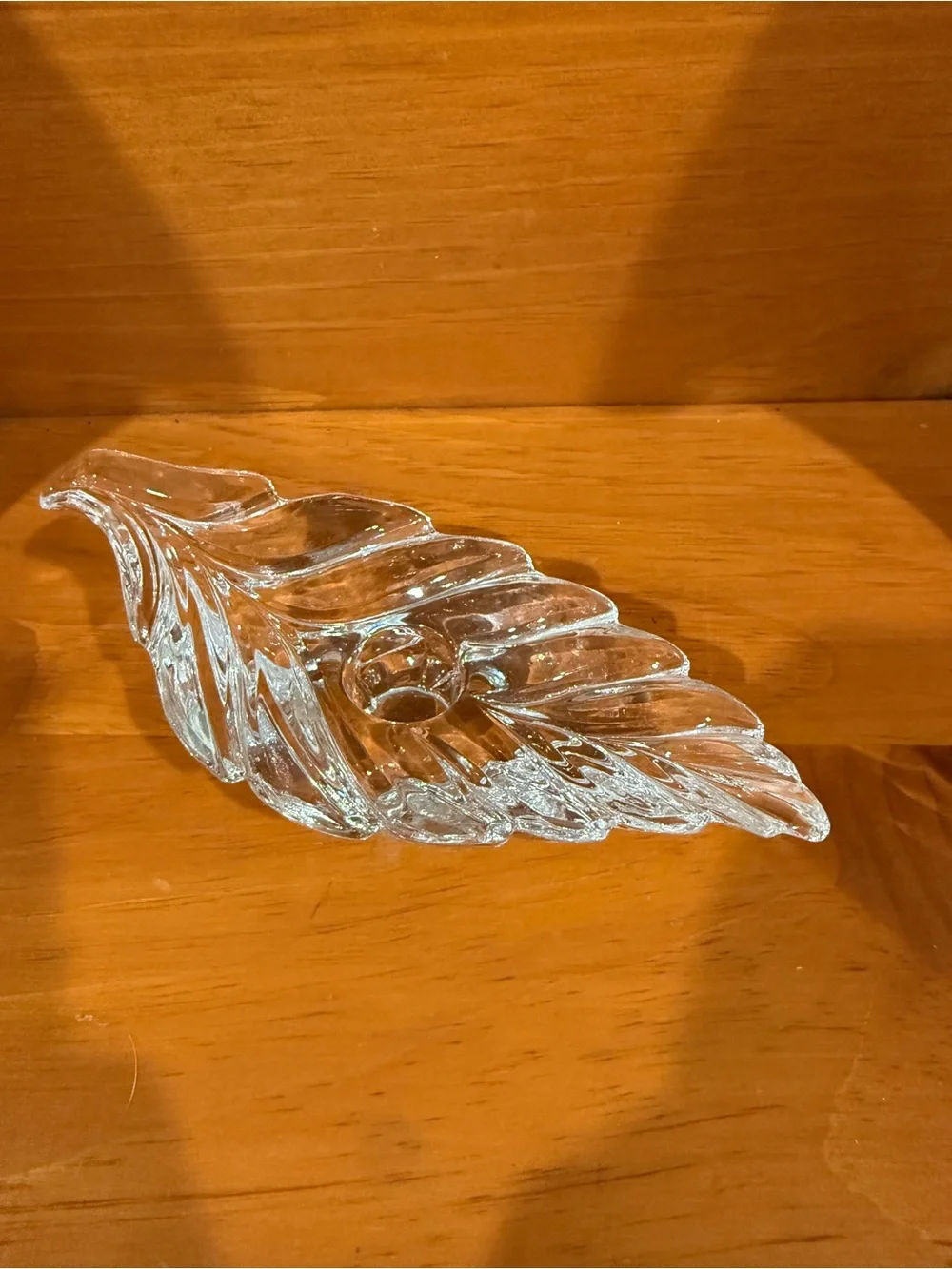 Vintage Clear Glass Leaf Candle Holder